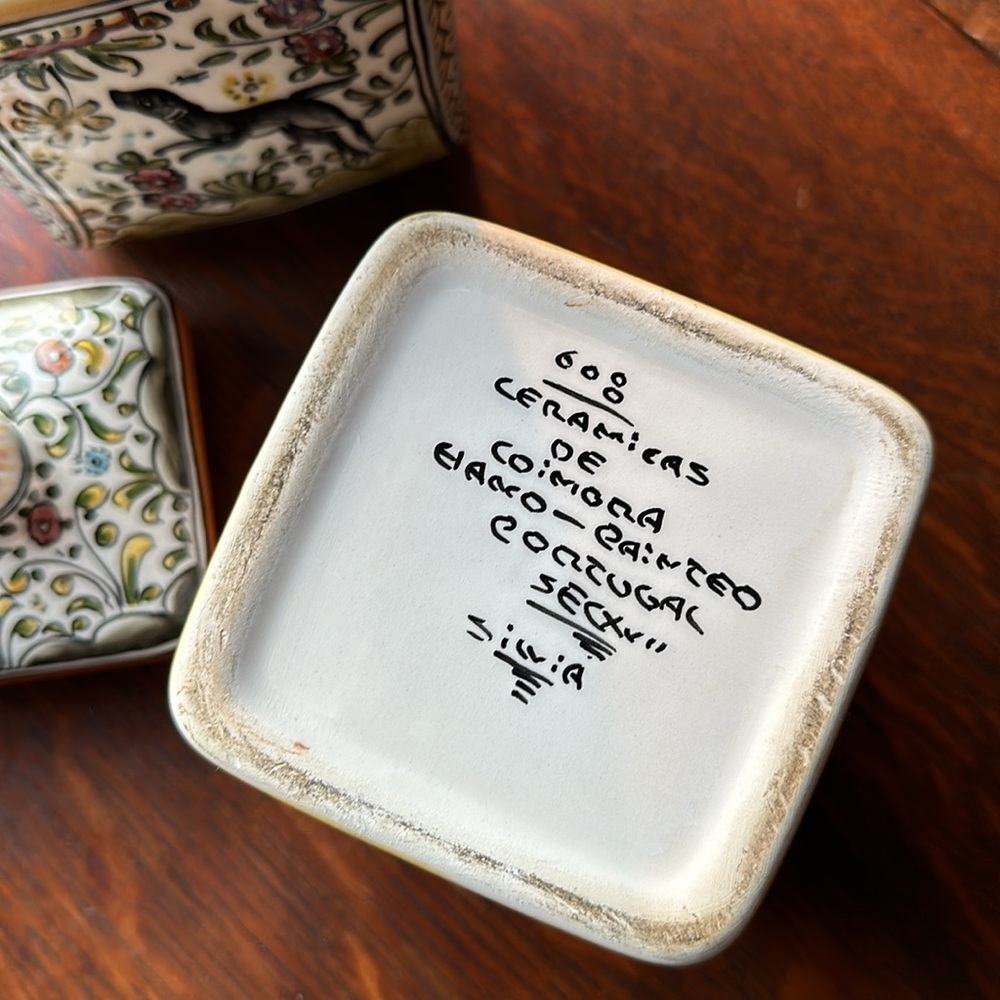 🇵🇹Ceramicas De Coimbra 3.5 wide x 5” H Square hand painted jar/lid Portugal - Picture 10 of 16
